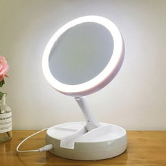 Foldable Double-Sided Magnifying LED Mirror