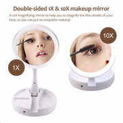 Foldable Double-Sided Magnifying LED Mirror